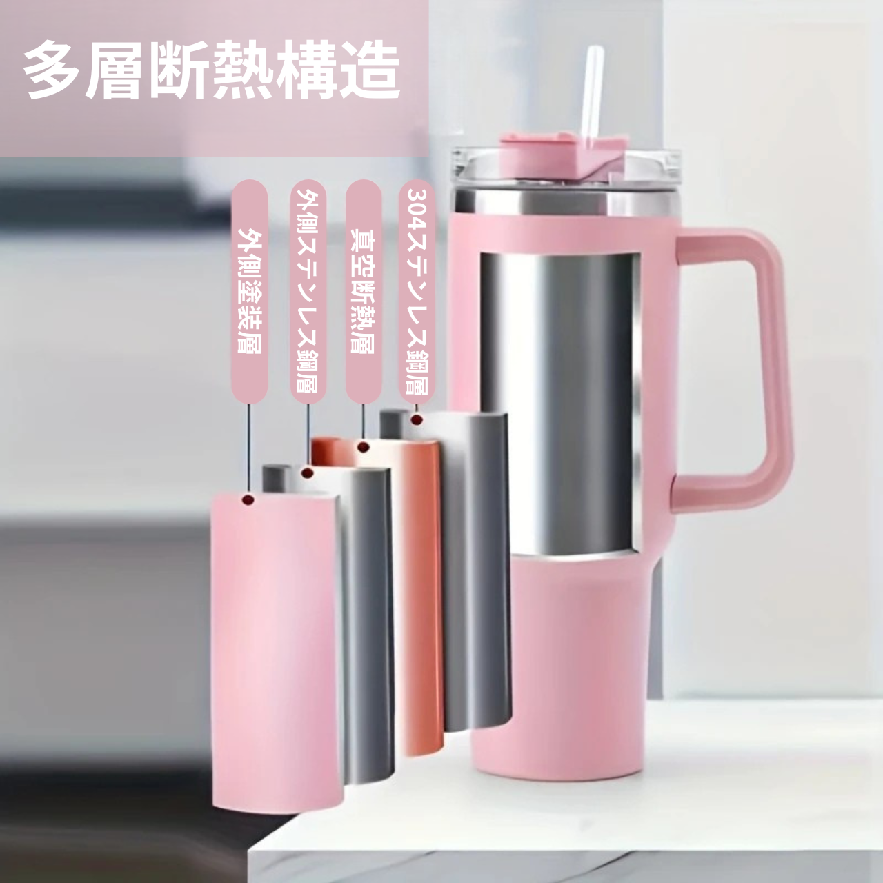 ThermaGo Cup™|大容量ハンドル付きサーモカップ(1200ml・保冷保温対応)