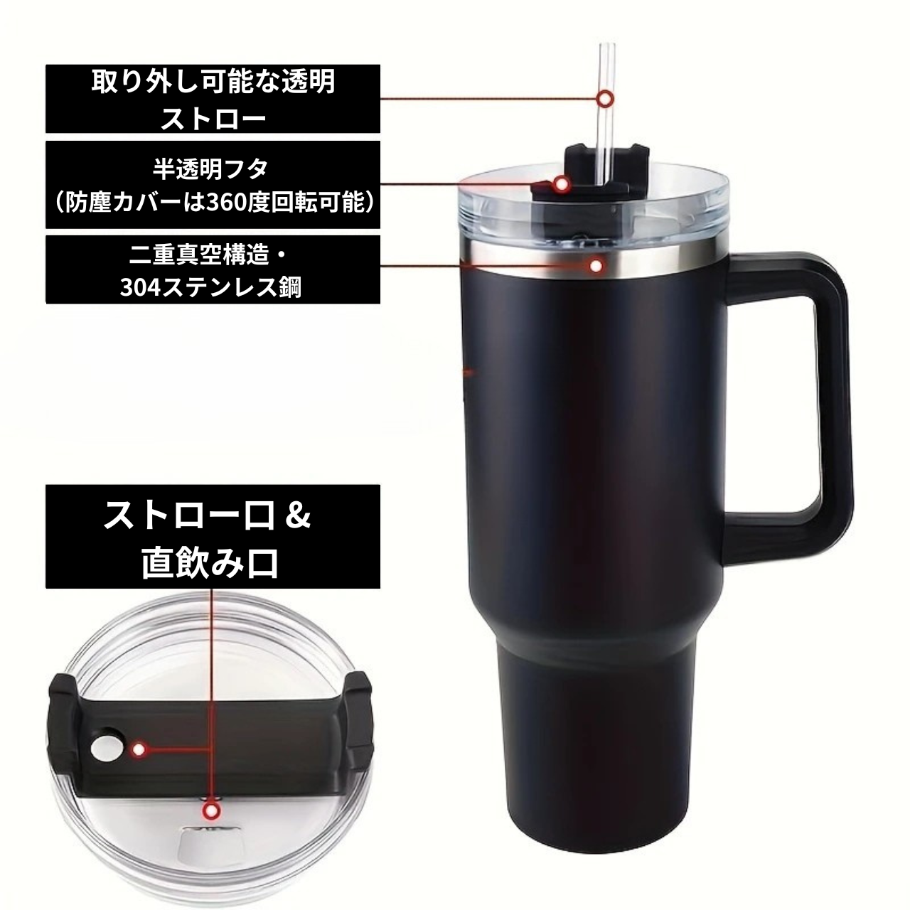 ThermaGo Cup™|大容量ハンドル付きサーモカップ(1200ml・保冷保温対応)